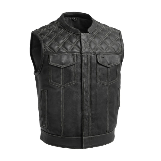 Upside Perforated Men's Club Style Leather Vest Men's Perforated Leather Vest Vests Grey S