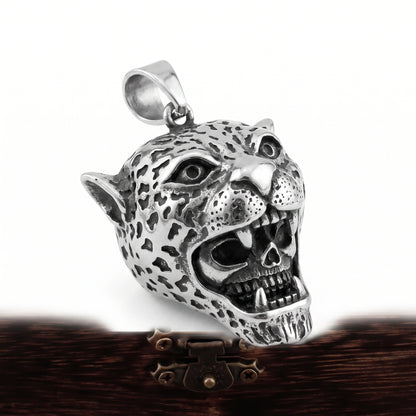 Stainless Steel Biker Ring - 316L Stainless Steel Leopard Skull Neckla