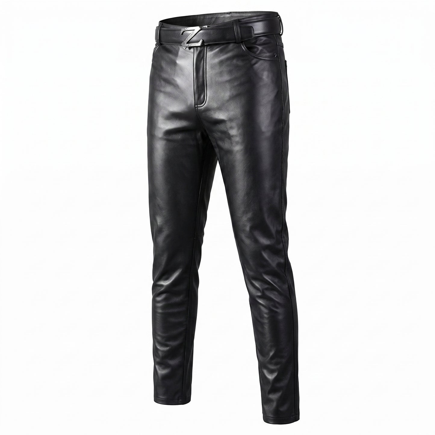 Motorcycle Tie-Down Straps - Men's Leather Pants Skinny Fit Elastic Fa