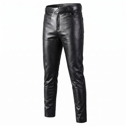 Motorcycle Tie-Down Straps - Men's Leather Pants Skinny Fit Elastic Fa