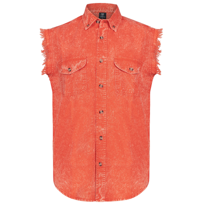 Mens Cutoffs Orange Acid Wash Shirt