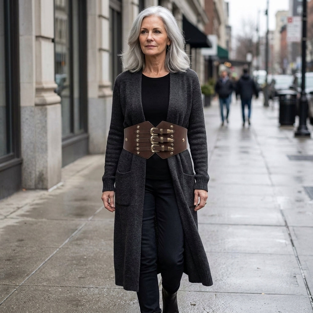 Triple Buckle Studded Corset Belt — street view