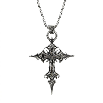 Stainless Steel Biker Ring - Vintage Gothic Skull Jesus Cross Pendant