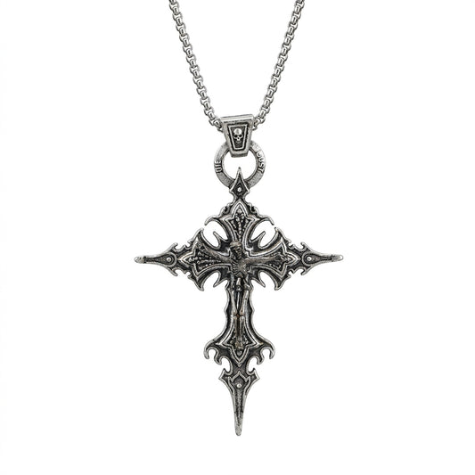 Stainless Steel Biker Ring - Vintage Gothic Skull Jesus Cross Pendant