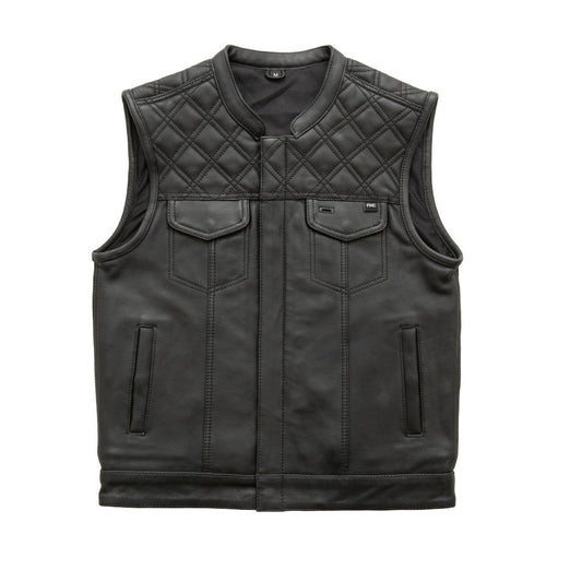 Whaler Black - Men's Club Style Leather Vest (Limited Edition) Factory Customs First Manufacturing Company Black S