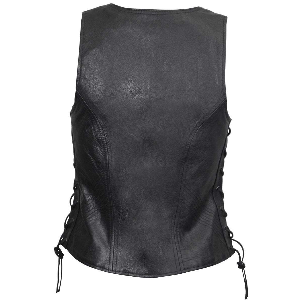 Vance Women's Lace Side Zipper Pocket Premium Cowhide Leather Biker Vest