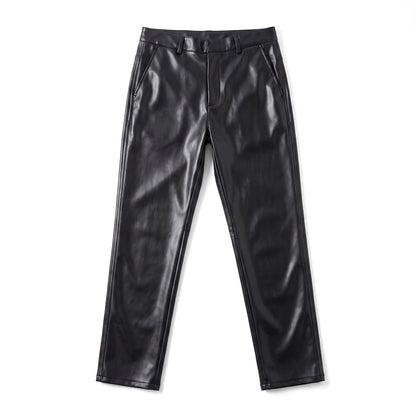 Motorcycle Tie-Down Straps - Men's Leather Pants Straight Fit Elastic