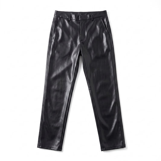 Motorcycle Tie-Down Straps - Men's Leather Pants Straight Fit Elastic