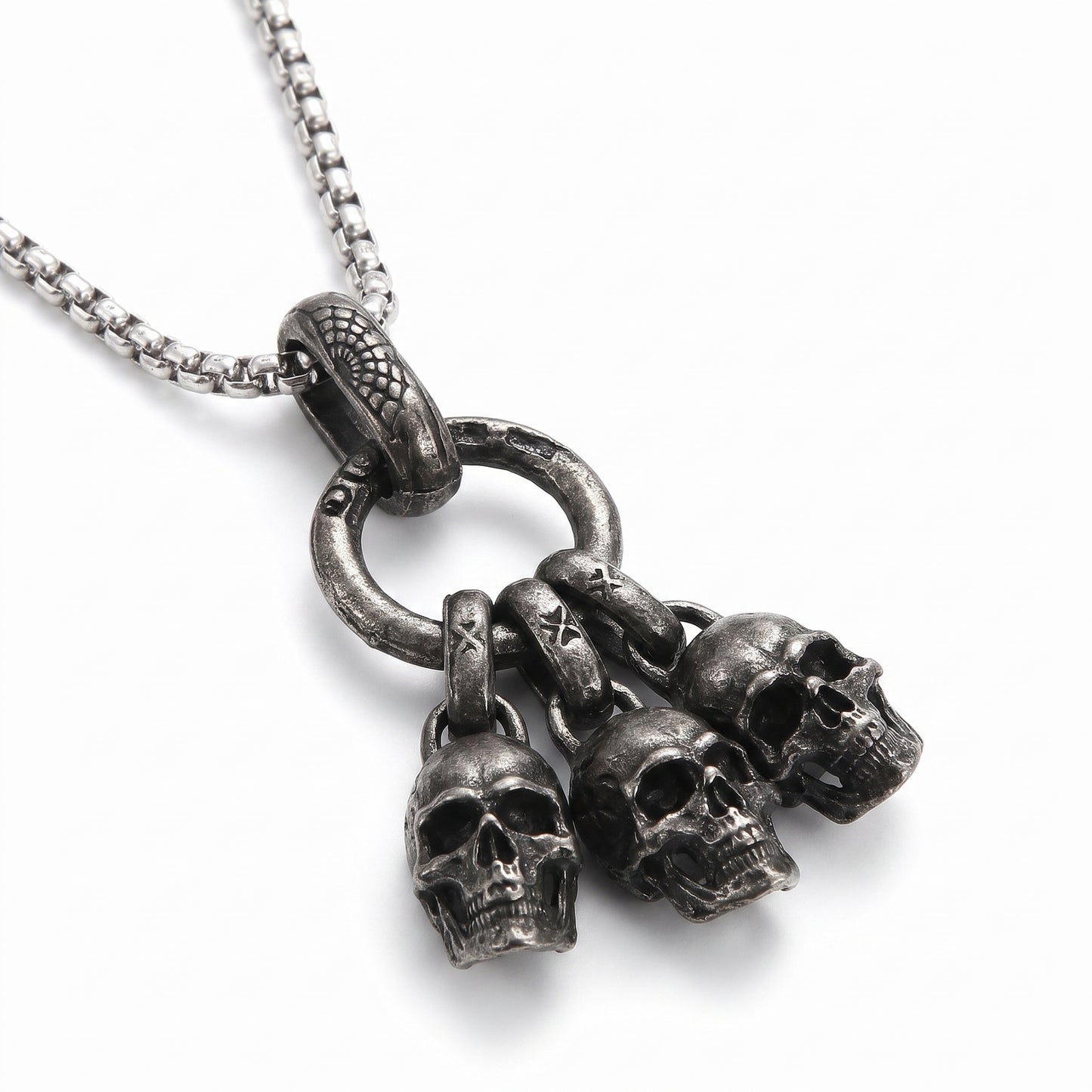 Stainless Steel Biker Ring - Retro Punk Skull Pendant Dark Personality