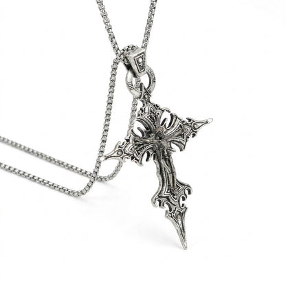 Stainless Steel Biker Ring - Vintage Gothic Skull Jesus Cross Pendant