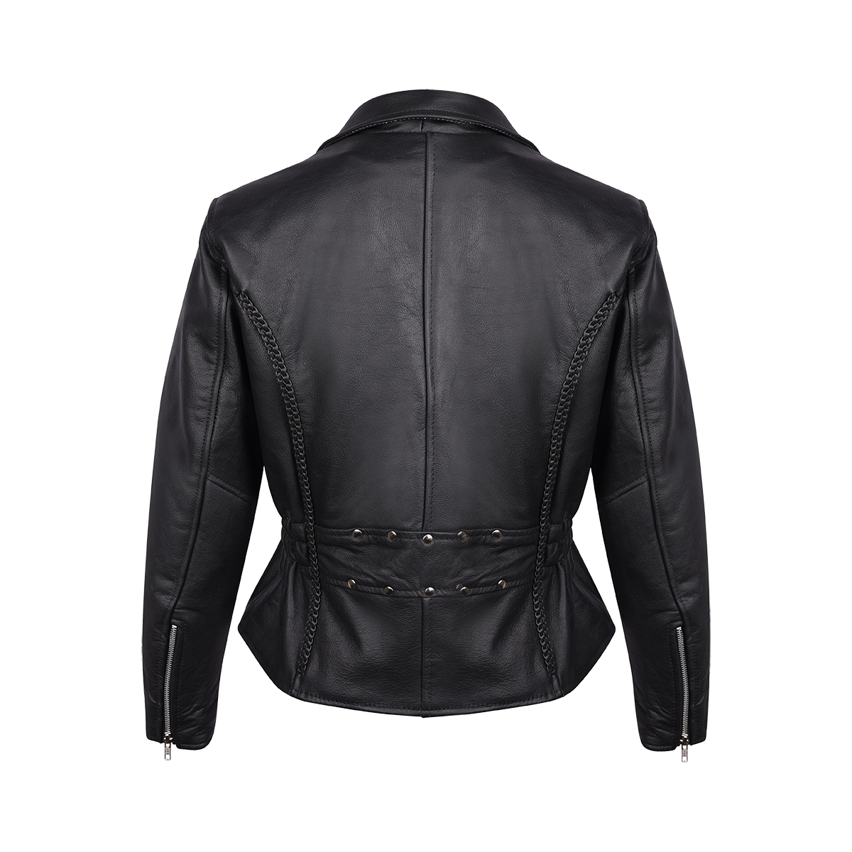 Vance Ladies Premium Cowhide Braid and Stud Motorcycle Leather Jacket