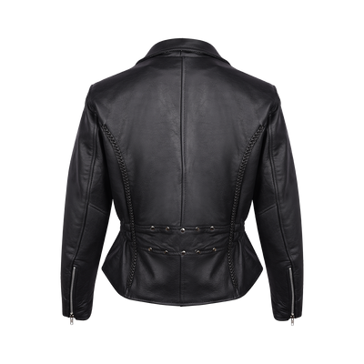 Vance Ladies Premium Cowhide Braid and Stud Motorcycle Leather Jacket
