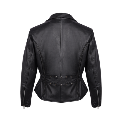 Vance Ladies Standard Leather Braid and Stud Motorcycle Jacket