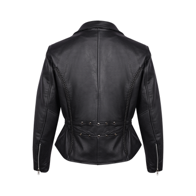 Vance Ladies Standard Leather Braid and Stud Motorcycle Jacket