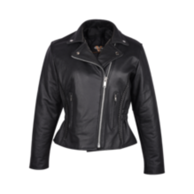 Vance Ladies Standard Leather Braid and Stud Motorcycle Jacket