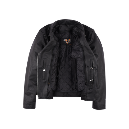 Vance Ladies Premium Cowhide Braid and Stud Motorcycle Leather Jacket