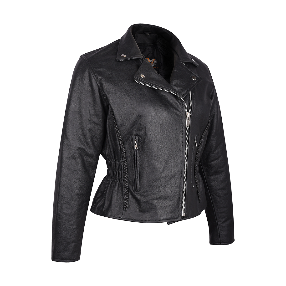 Vance Ladies Standard Leather Braid and Stud Motorcycle Jacket