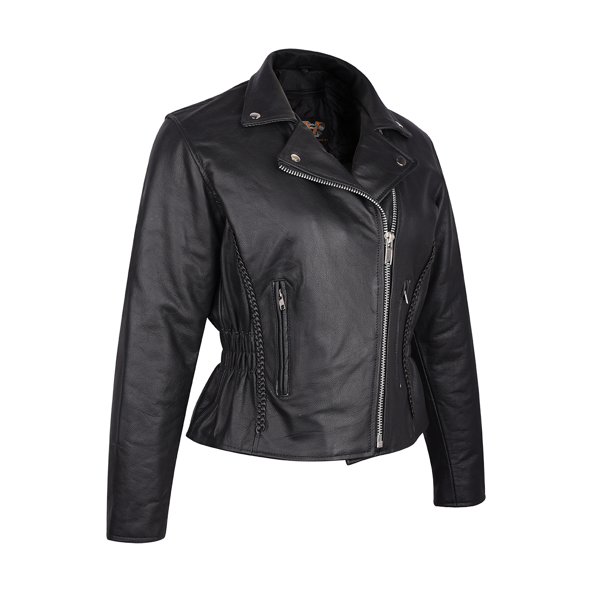 Vance Ladies Premium Cowhide Braid and Stud Motorcycle Leather Jacket