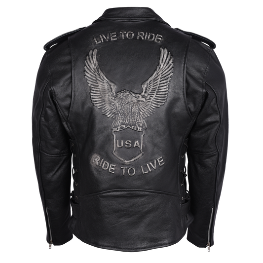 Vance Leather Men's Eagle Embossed Classic Biker Jacket