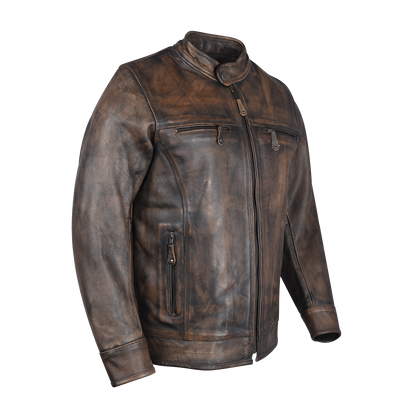 Vance Leather High Mileage Men's Distressed Brown Leather Scooter Jacket