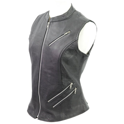 Vance Ladies Premium Leather Zipper Vest