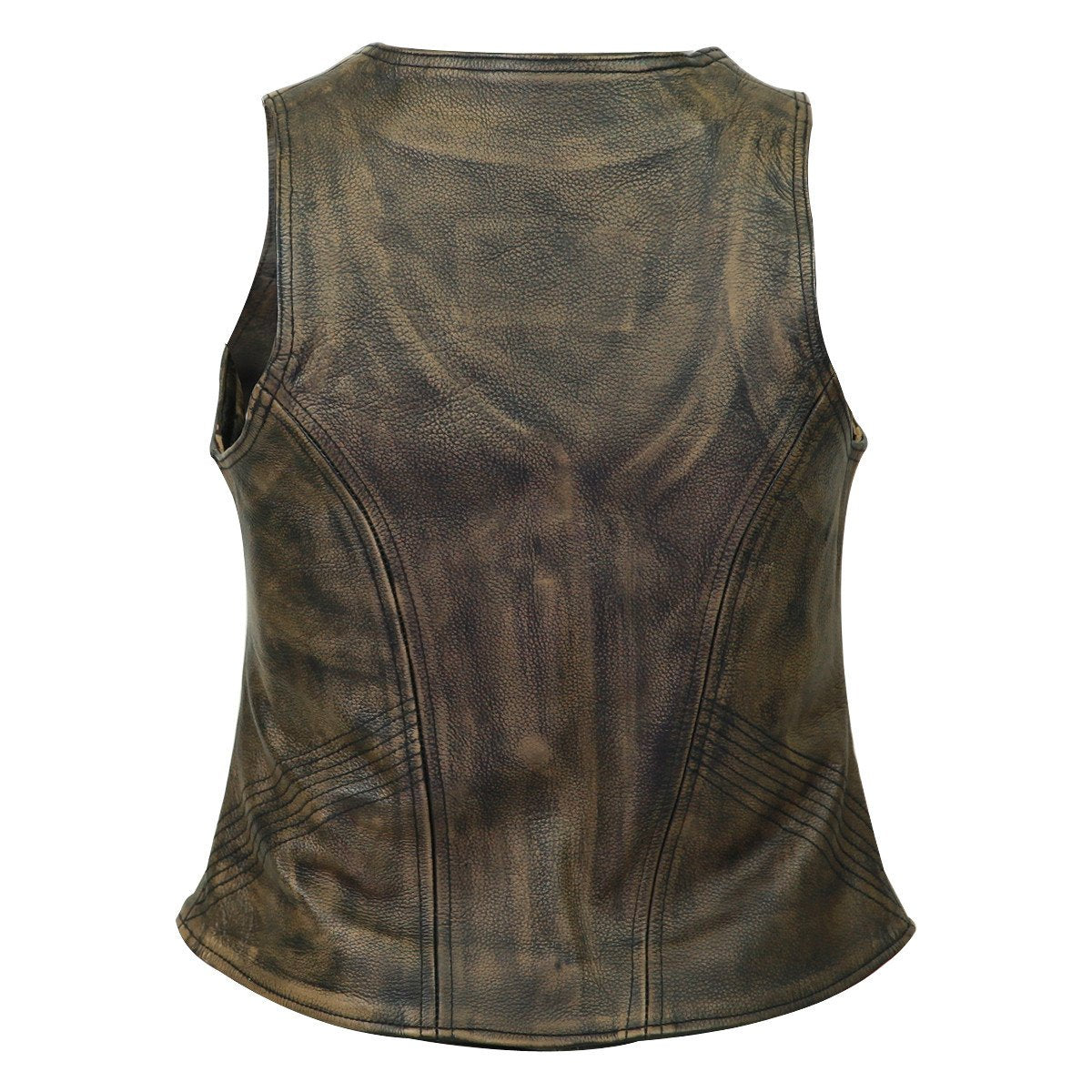 Vance High Mileage Women's Distressed Brown Three-Zipper Cowhide Leather Vest