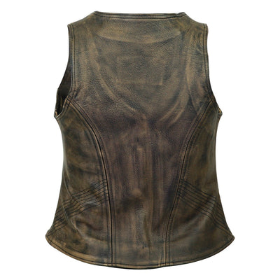 Vance High Mileage Women's Distressed Brown Three-Zipper Cowhide Leather Vest