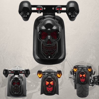 Harley-Davidson Motorcycle Skull Tail Lights with Turn Signals featuring a skull tail light.