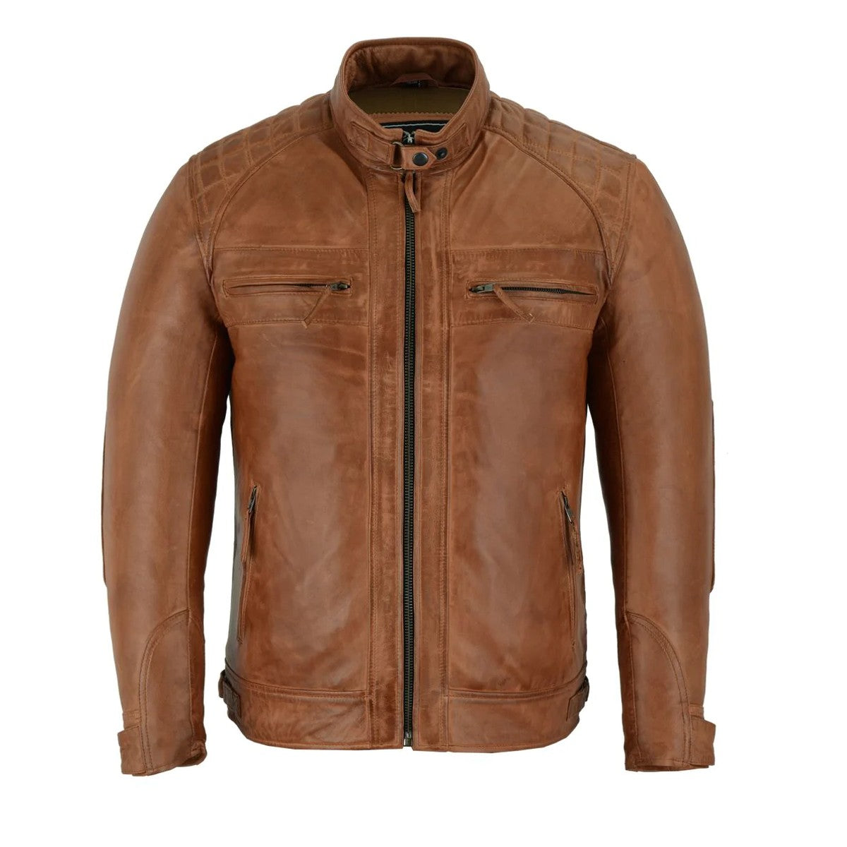 The Vance Cafe Racer Austin Brown Leather Jacket.