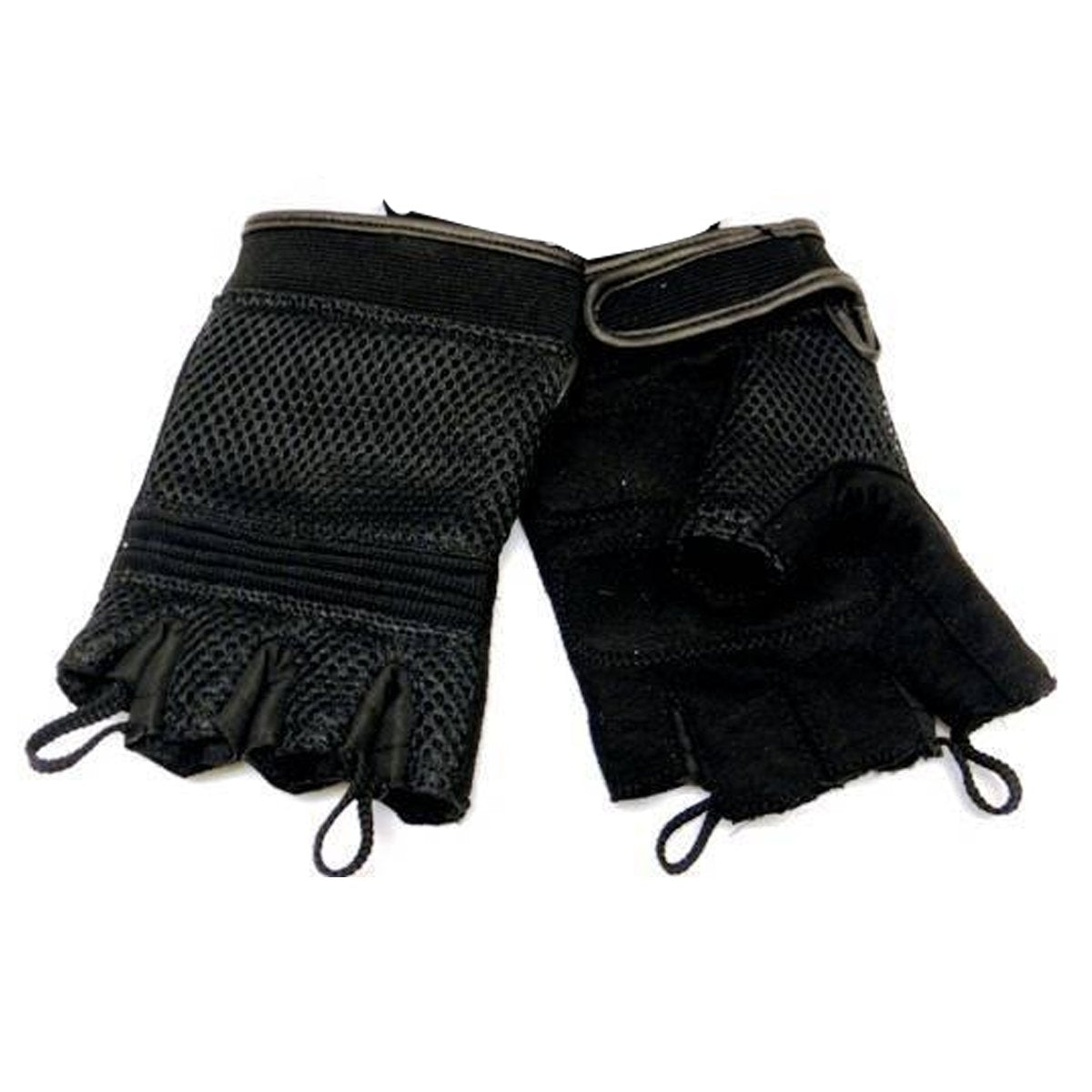 Vance Leather Mesh Fingerless Gloves with Heavy Duty Gel Suede Palm and Pull Tabs