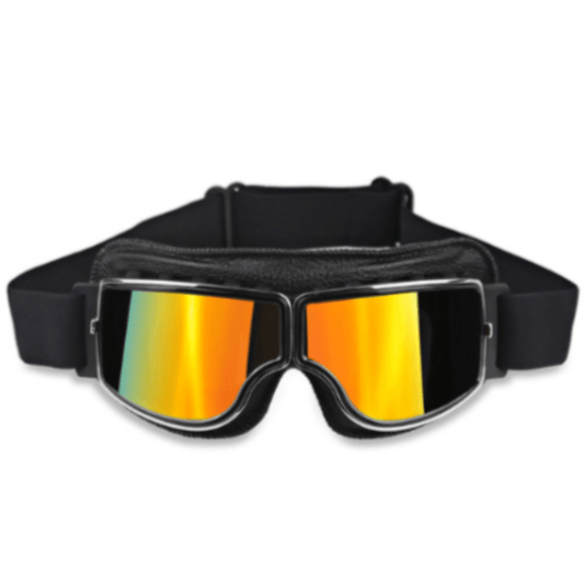 Vintage Aviator Motorcycle Goggles w/ Adjustable Strap, One Size, Black ABS Frame, Imitation Red - American Legend Rider