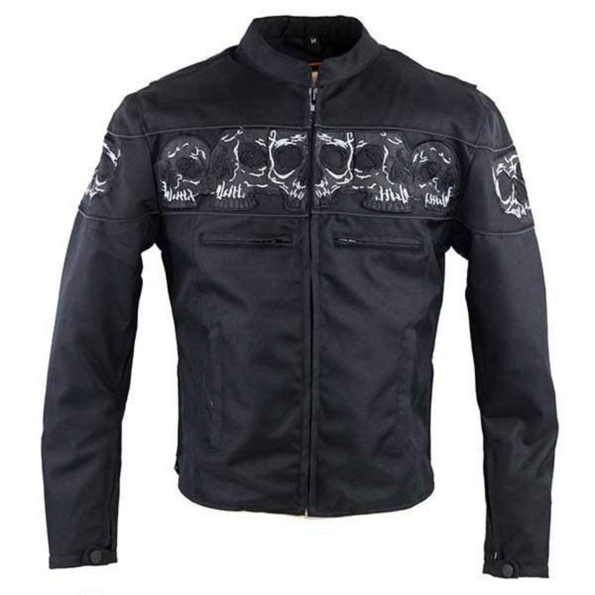 Vance Leather High Mileage Men's Textile Jacket with Embroidered Reflective Skulls
