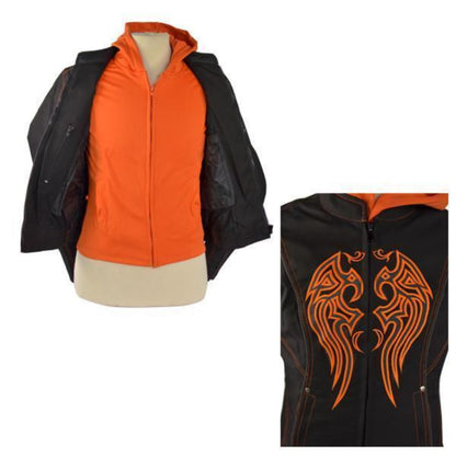 Vance Leather Ladies Textile Jacket Embroidery with Removable Hoodie