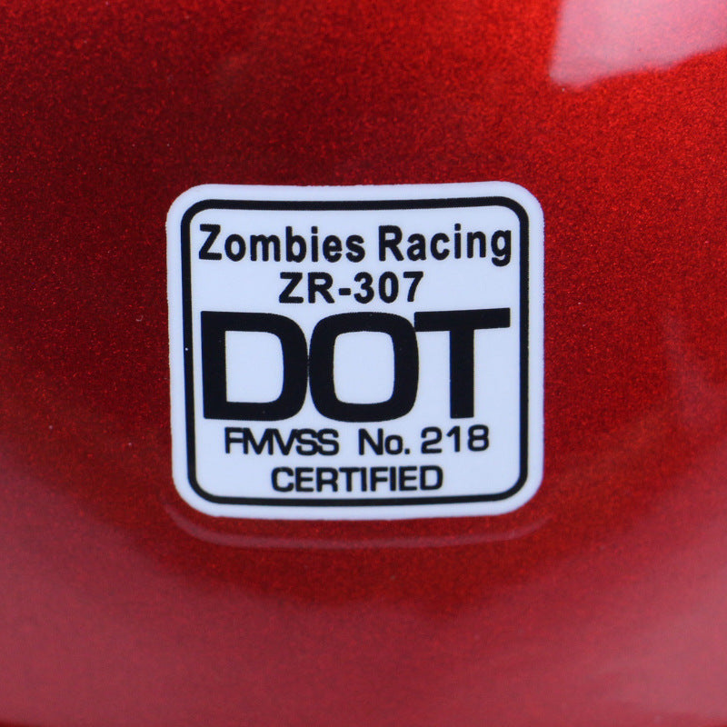 Glossy Red German Motorcycle Helmet and ECE certified zombies racing zr-07 dot sticker.