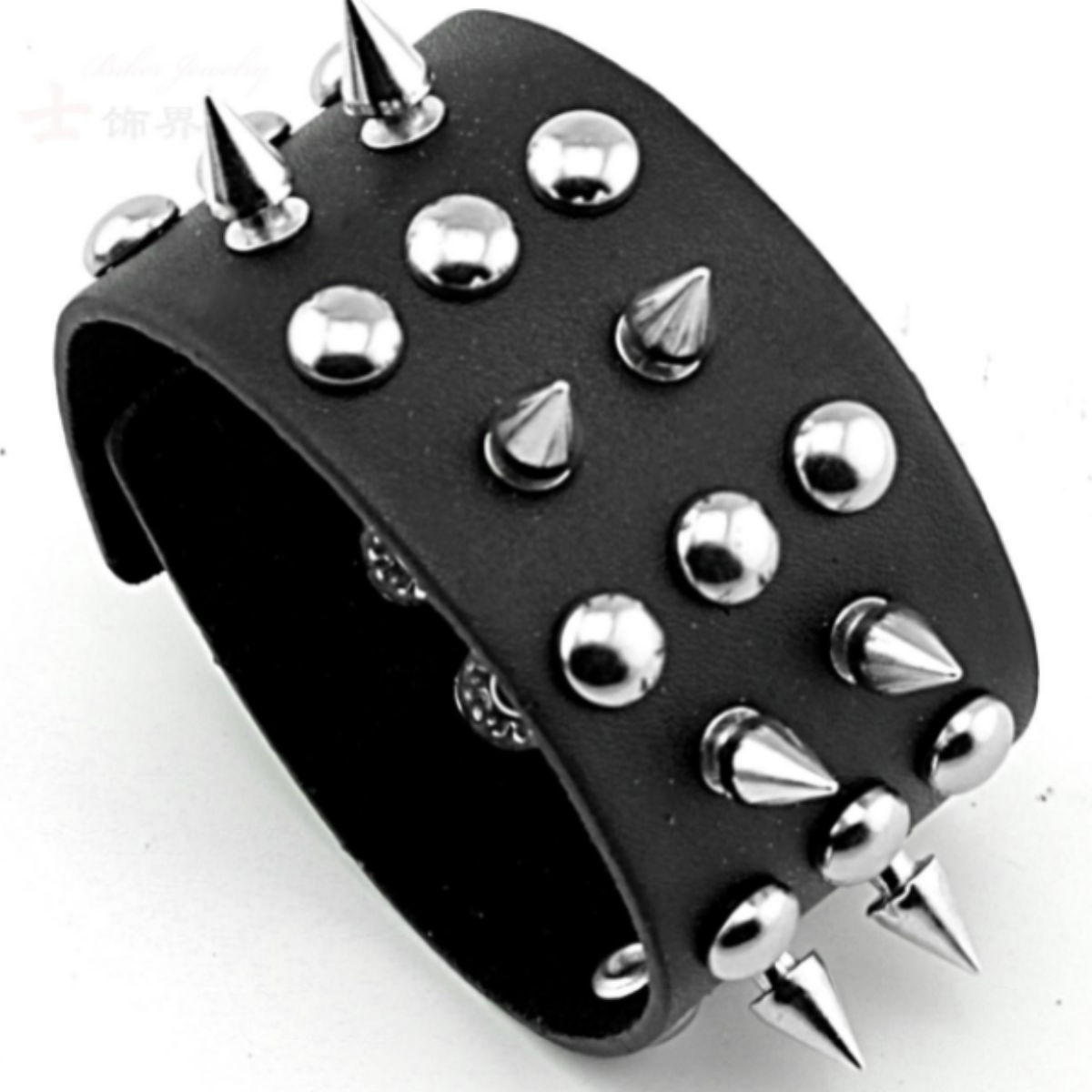 Badass Rockstar Bracelets w/ Metal Spikes 3 Pcs, 8.6 x 1.6