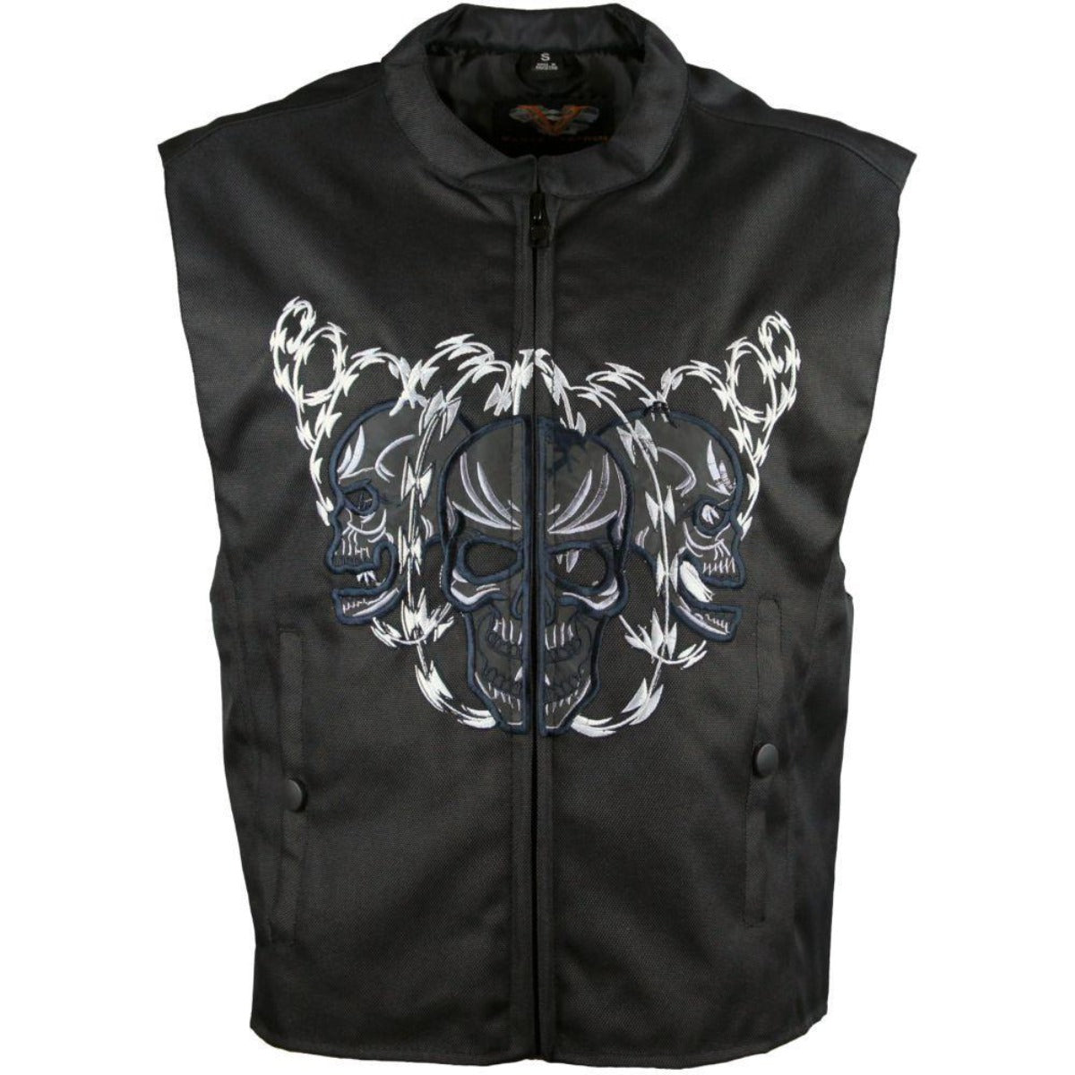 Vance Leather Men's Textile Vest with Reflective Skull