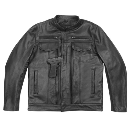Vance Men's Motorcycle Leather Jacket with Double Conceal Carry Pockets
