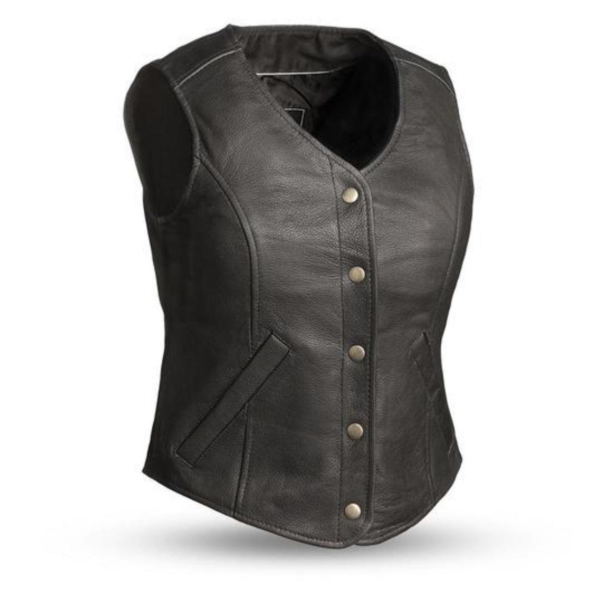 First Manufacturing Derringer - Women's Motorcycle Leather Vest - American Legend Rider