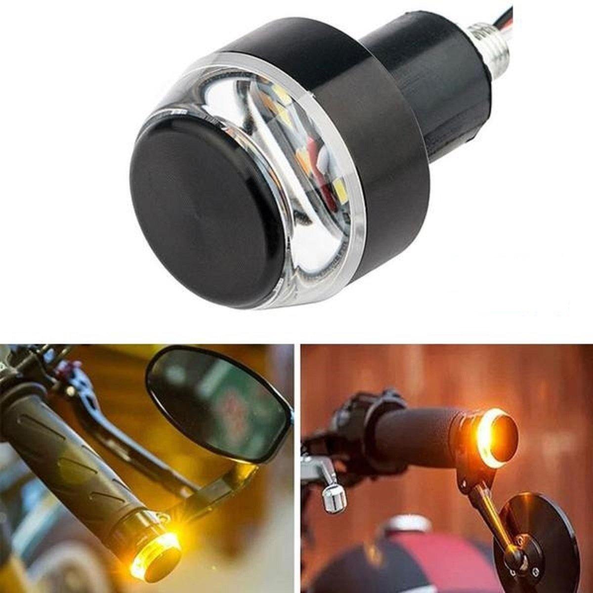 Universal Motorcycle Turn Signal LED Light End Handlebar - 2pcs, ABS, 12V, Black Body - American Legend Rider