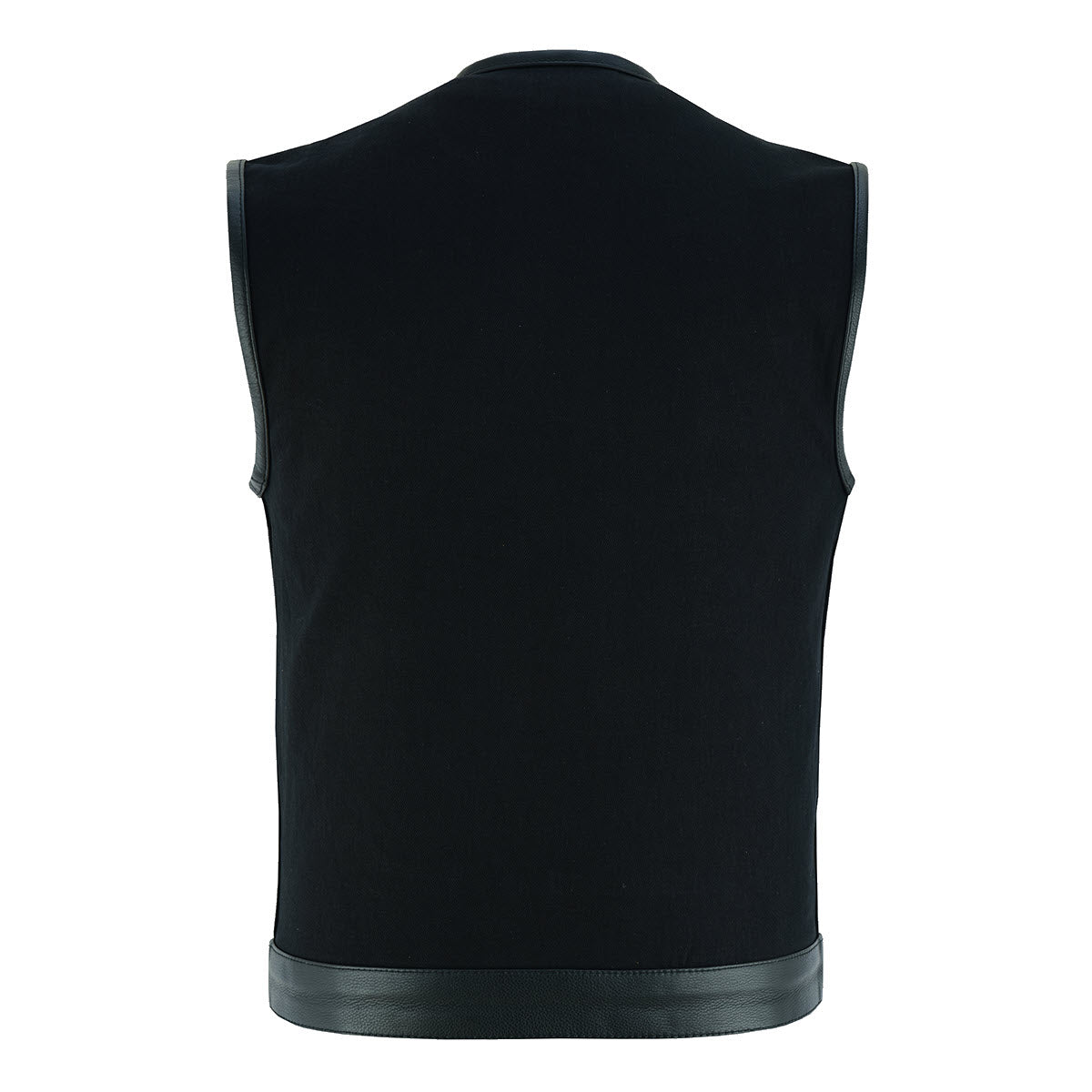 Vance Leather Black Denim Collarless Club Vest w/Leather Trims