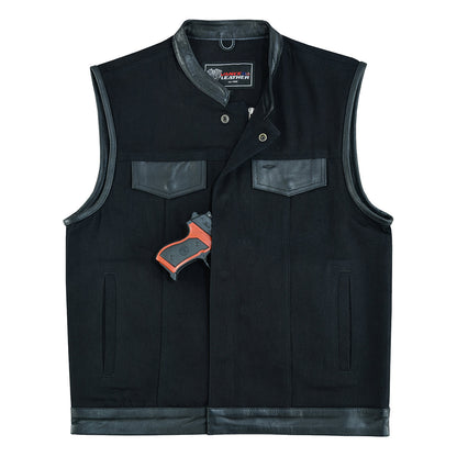 Vance Leather Black Denim Club Vest w/Leather Trims