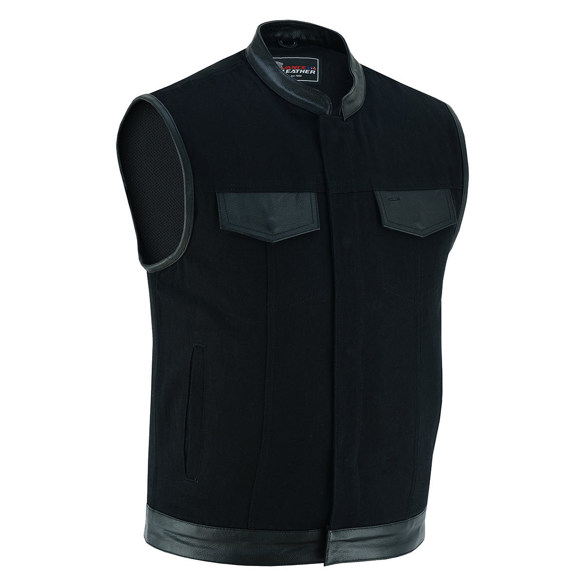 Vance Leather Black Denim Club Vest w/Leather Trims