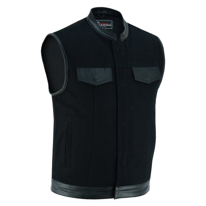 Vance Leather Black Denim Club Vest w/Leather Trims