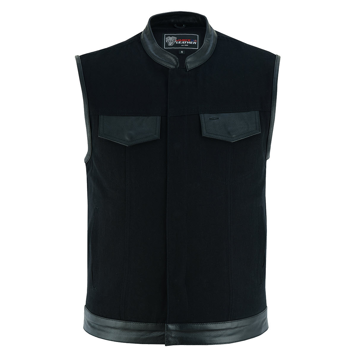 Vance Leather Black Denim Club Vest w/Leather Trims