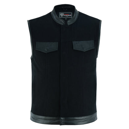 Vance Leather Black Denim Club Vest w/Leather Trims