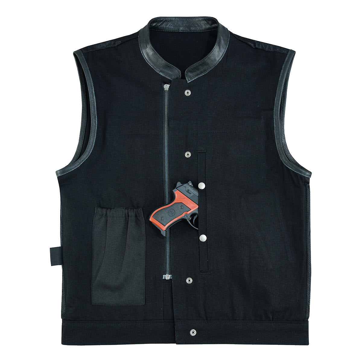 Vance Leather Black Denim Club Vest w/Leather Trims