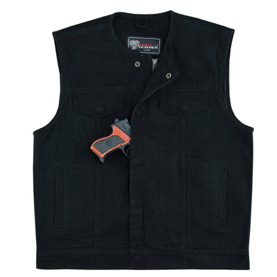 Vance Leather Men's Black Denim Collarless Vest