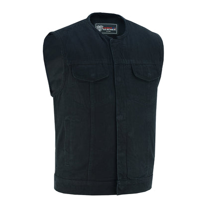 Vance Leather Men's Black Denim Collarless Vest