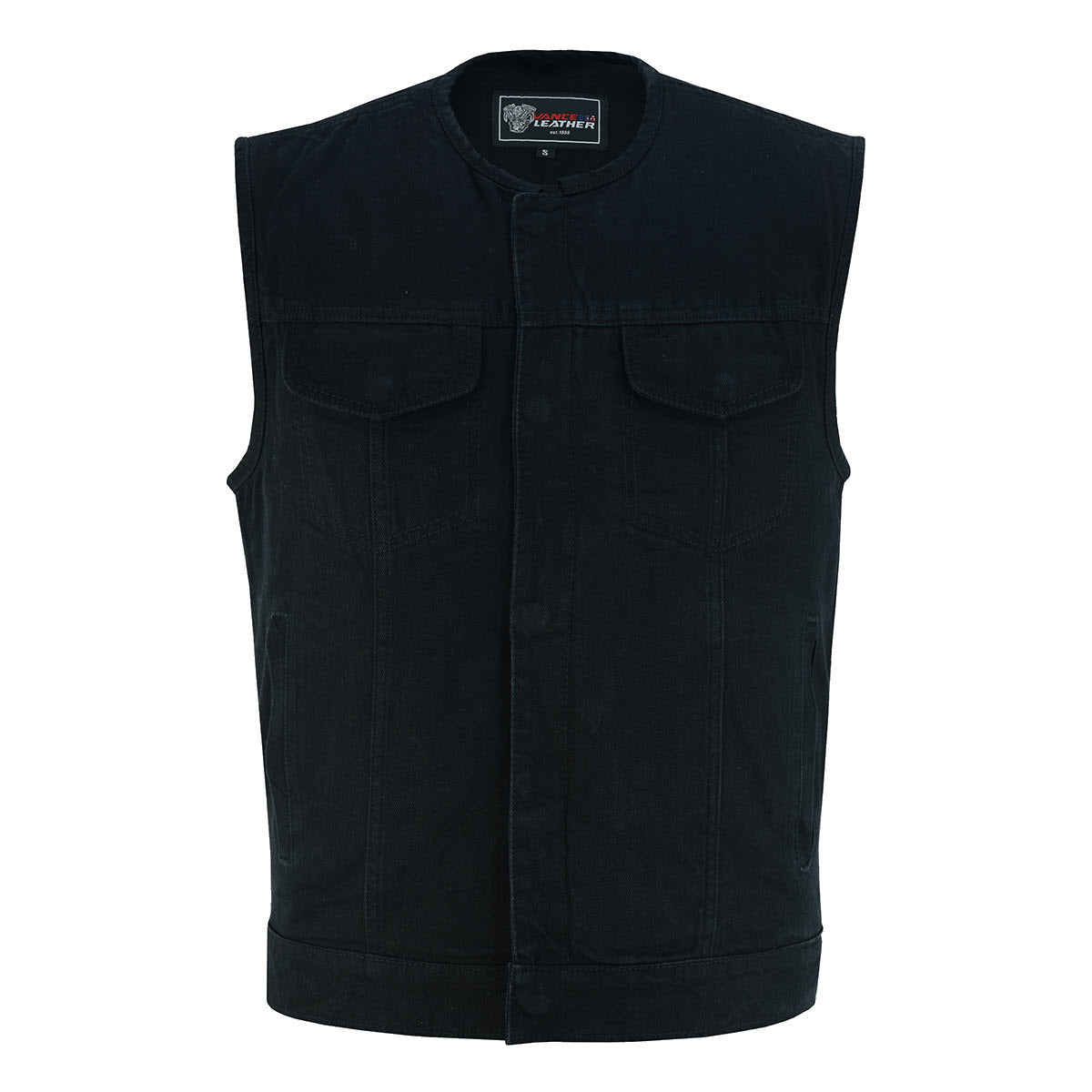 Vance Leather Men's Black Denim Collarless Vest
