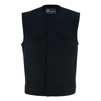 Vance Leather Men's Black Denim Collarless Vest